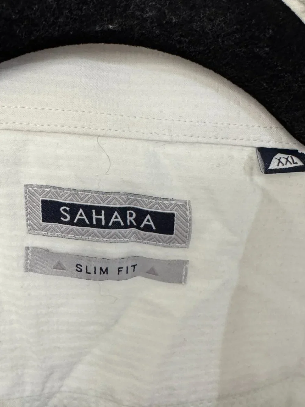 Sahara Slim Fit White Tonal Stripe Long Sleeve Button Down Shirt | Size XXL